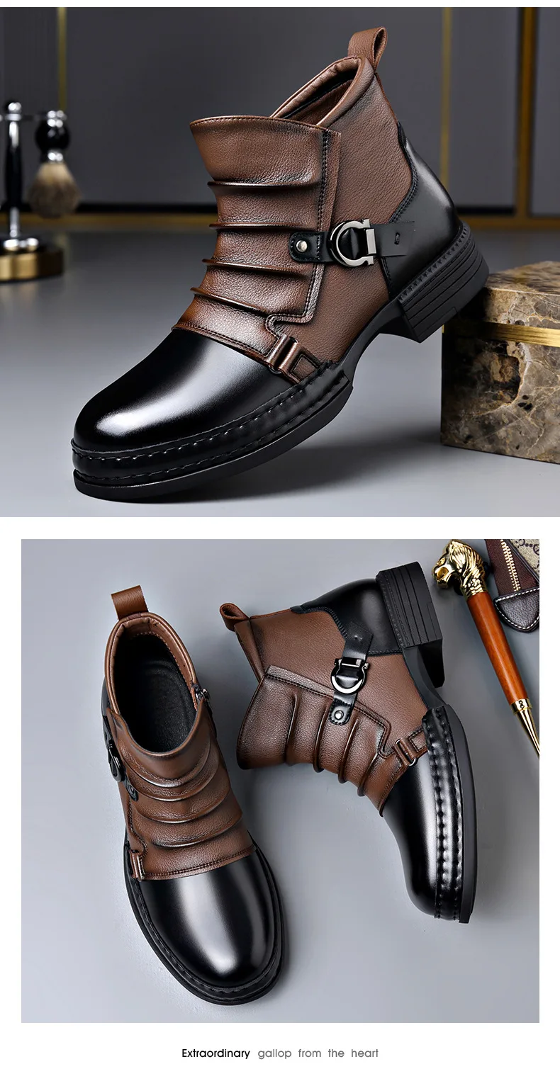mens fashion stage nightclub original leather boots black brown shoes brand designer cowboy platform boot cool ankle botas male