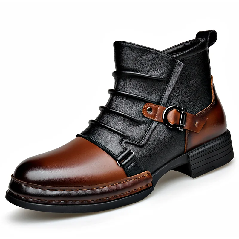 mens fashion stage nightclub original leather boots black brown shoes brand designer cowboy platform boot cool ankle botas male