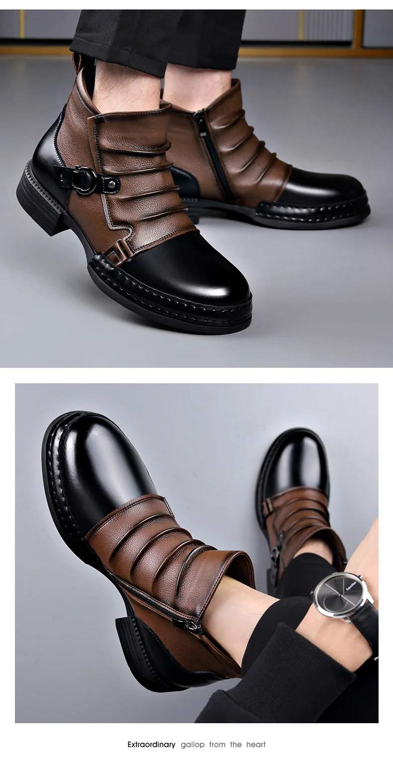 mens fashion stage nightclub original leather boots black brown shoes brand designer cowboy platform boot cool ankle botas male