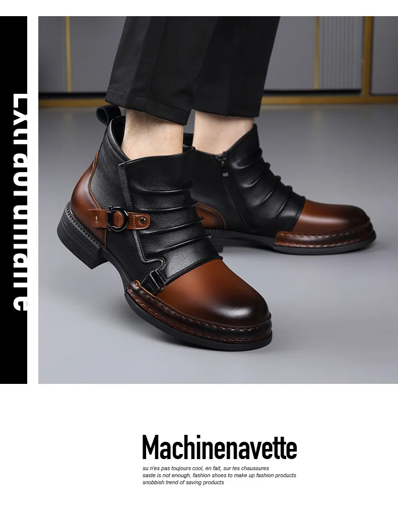 mens fashion stage nightclub original leather boots black brown shoes brand designer cowboy platform boot cool ankle botas male