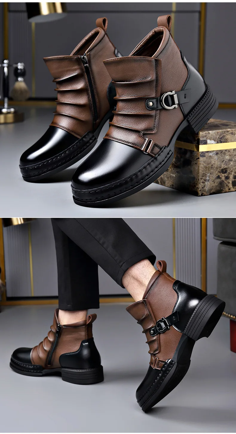 mens fashion stage nightclub original leather boots black brown shoes brand designer cowboy platform boot cool ankle botas male