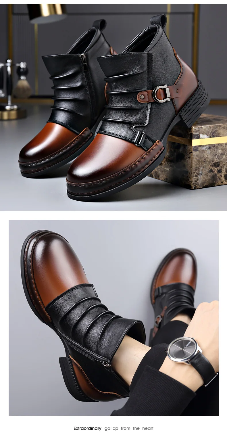 mens fashion stage nightclub original leather boots black brown shoes brand designer cowboy platform boot cool ankle botas male