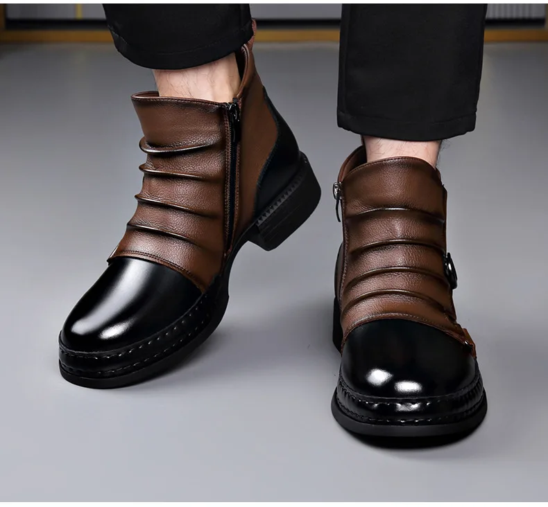 mens fashion stage nightclub original leather boots black brown shoes brand designer cowboy platform boot cool ankle botas male