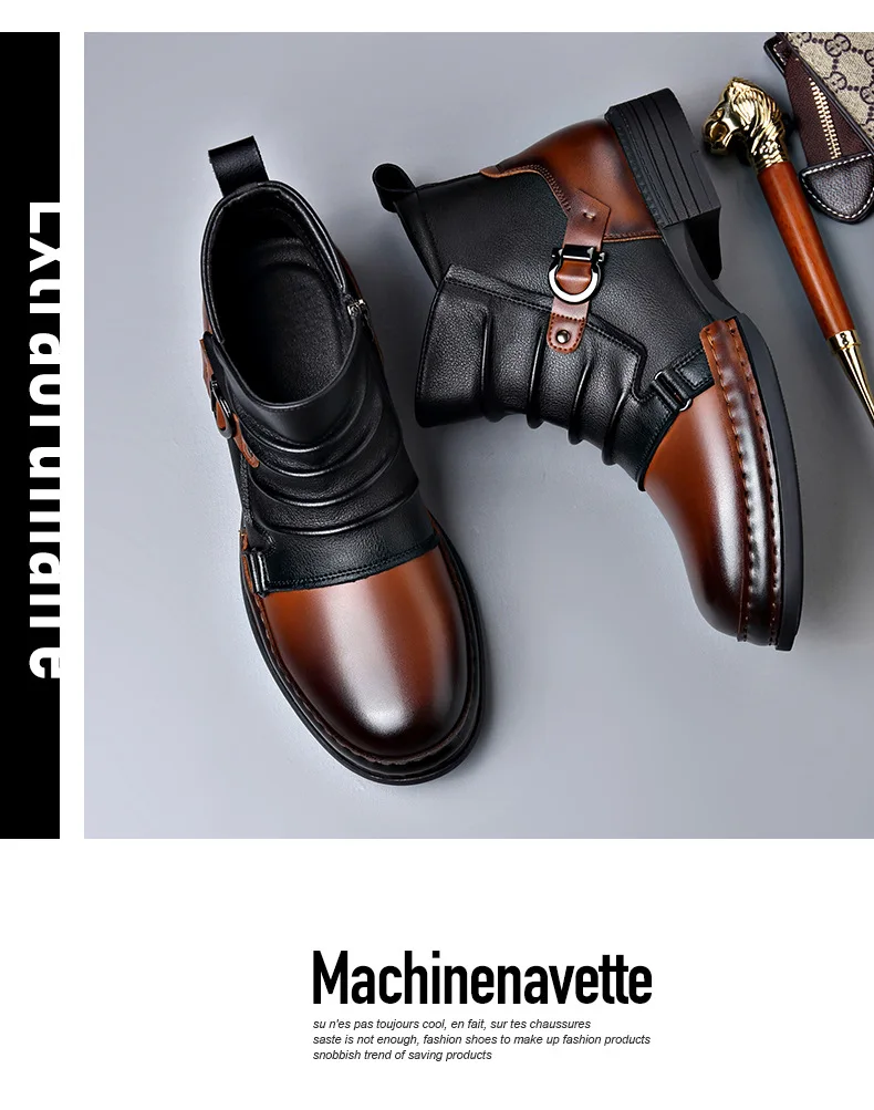 mens fashion stage nightclub original leather boots black brown shoes brand designer cowboy platform boot cool ankle botas male