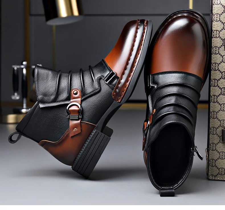 mens fashion stage nightclub original leather boots black brown shoes brand designer cowboy platform boot cool ankle botas male