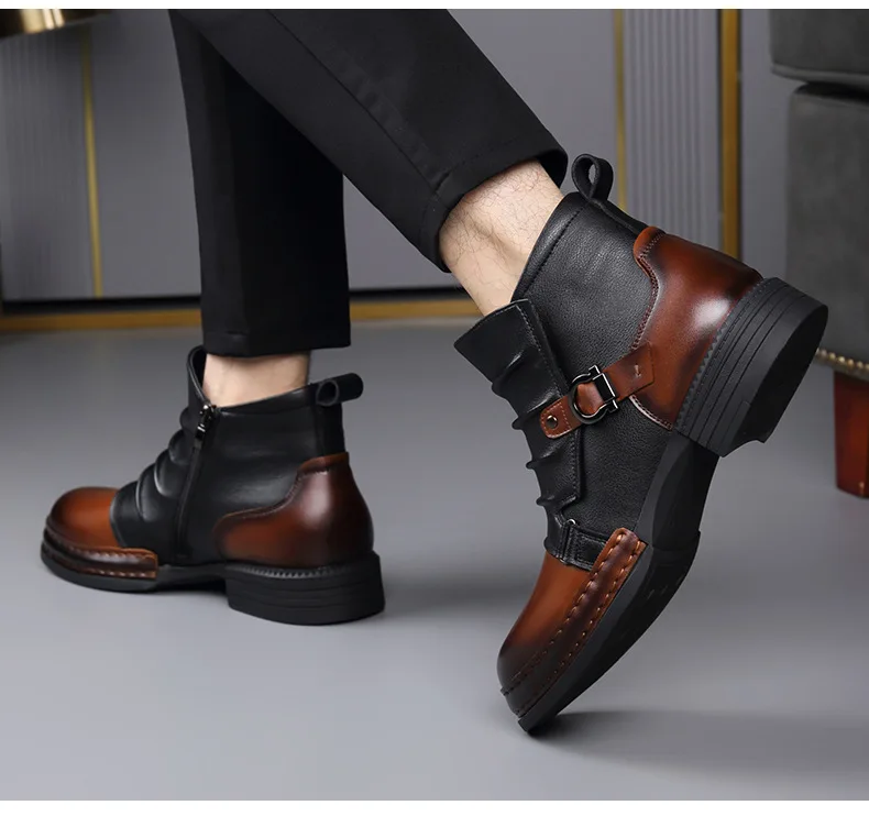mens fashion stage nightclub original leather boots black brown shoes brand designer cowboy platform boot cool ankle botas male