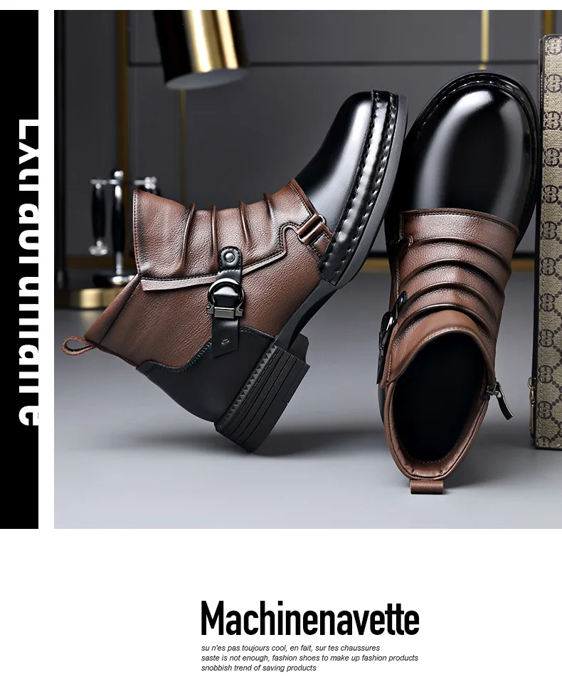 mens fashion stage nightclub original leather boots black brown shoes brand designer cowboy platform boot cool ankle botas male
