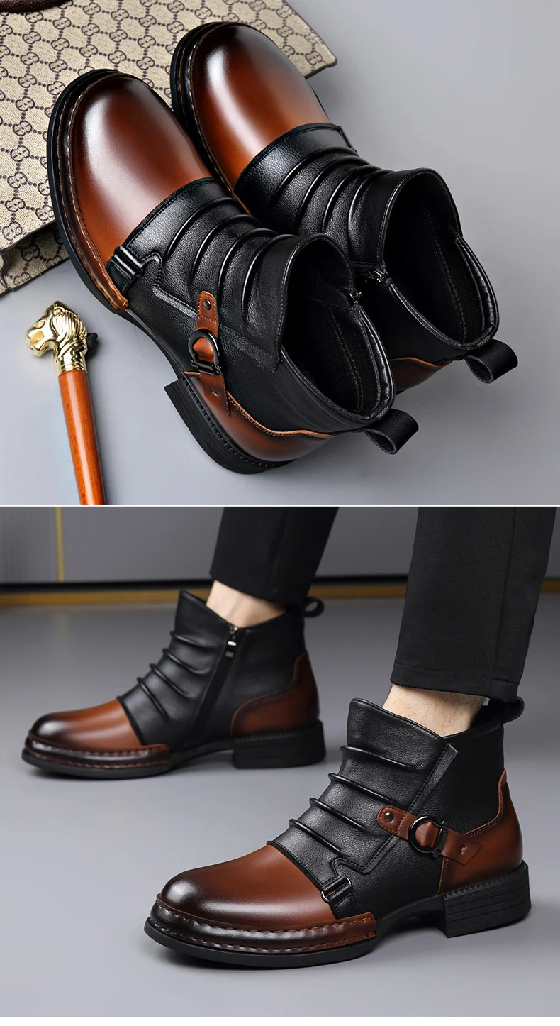 mens fashion stage nightclub original leather boots black brown shoes brand designer cowboy platform boot cool ankle botas male