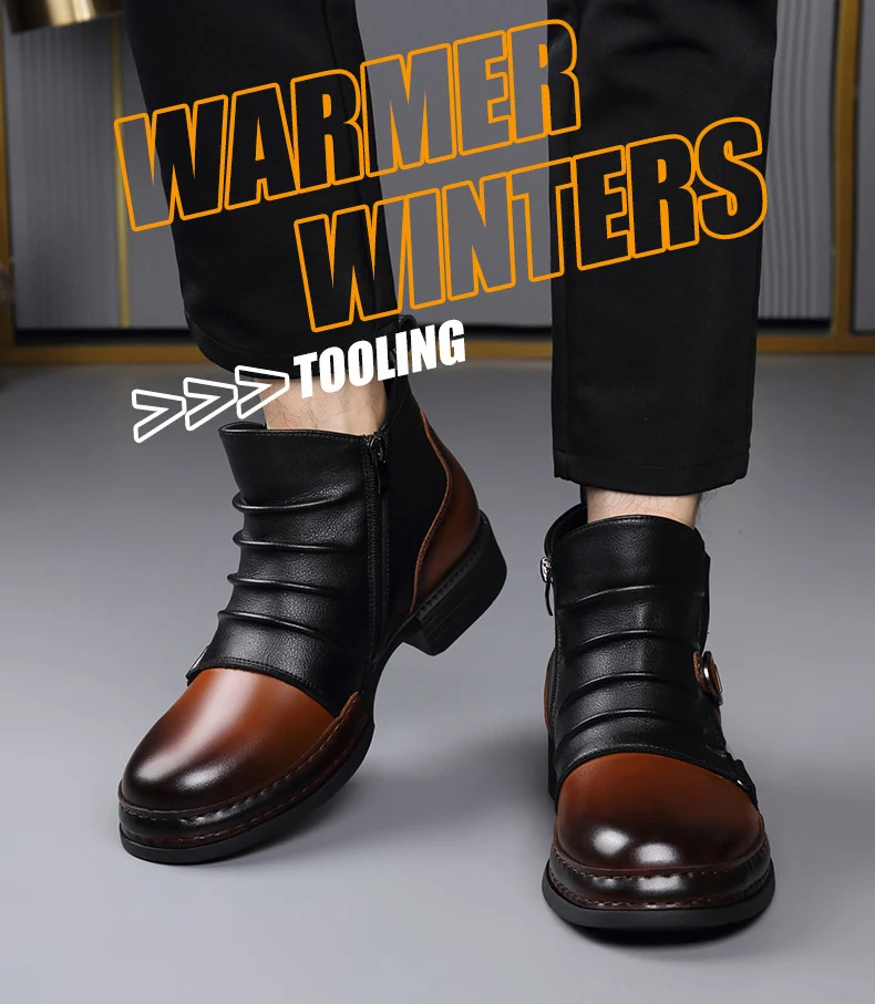 mens fashion stage nightclub original leather boots black brown shoes brand designer cowboy platform boot cool ankle botas male