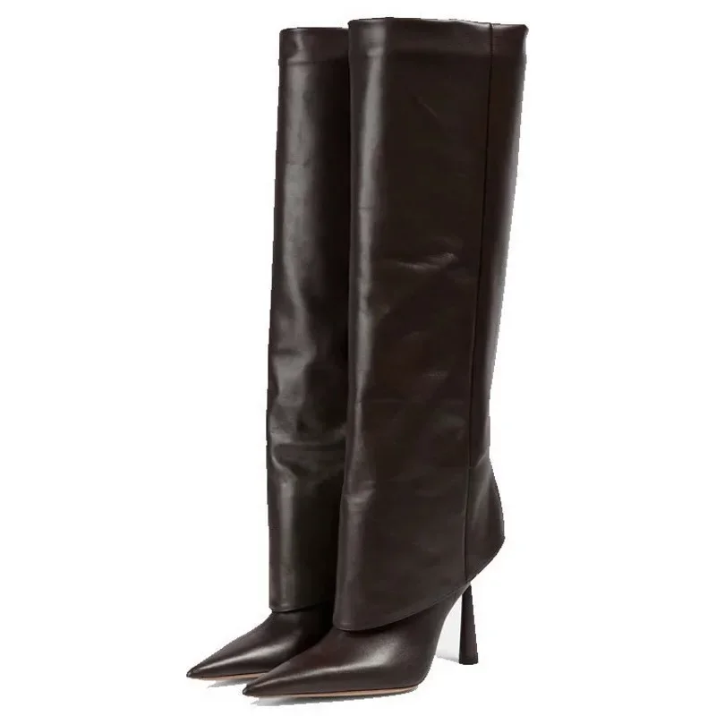 Aneikeh Fashion Pointed Toe Design Women Knee-High Boots Thin High Heels Shoes Autumn Winter Ladies Long Booties