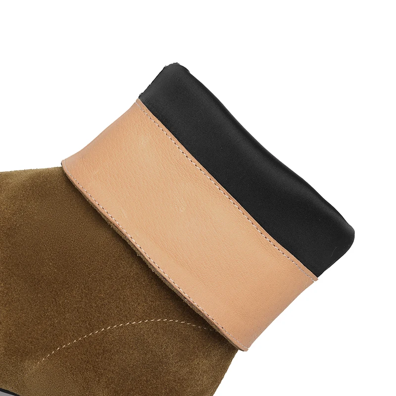 2025 New Trend Autumn Winter Cow Suede Women Mid Calf Boots Green Chocolate Ladies High Chunky Heels Side Zipper Square Toe Boot