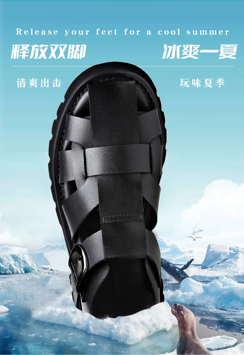 2026 Summer Gladiator Sandals New Breathable Casual Men Genuine Leather Sandals Hollow Beach Shoes Men Black Sizes 38-48 sandals
