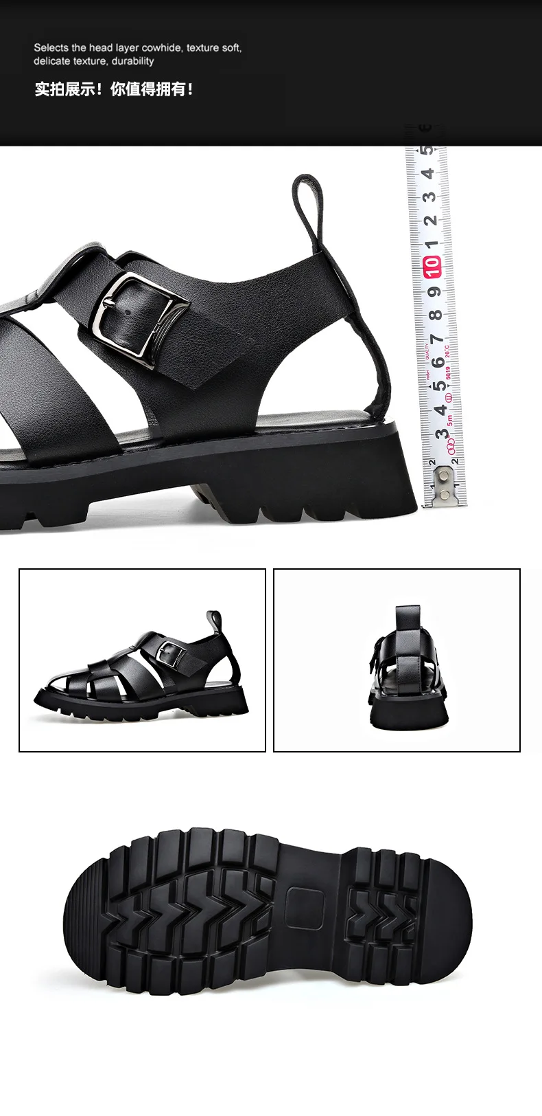 2026 Summer Gladiator Sandals New Breathable Casual Men Genuine Leather Sandals Hollow Beach Shoes Men Black Sizes 38-48 sandals