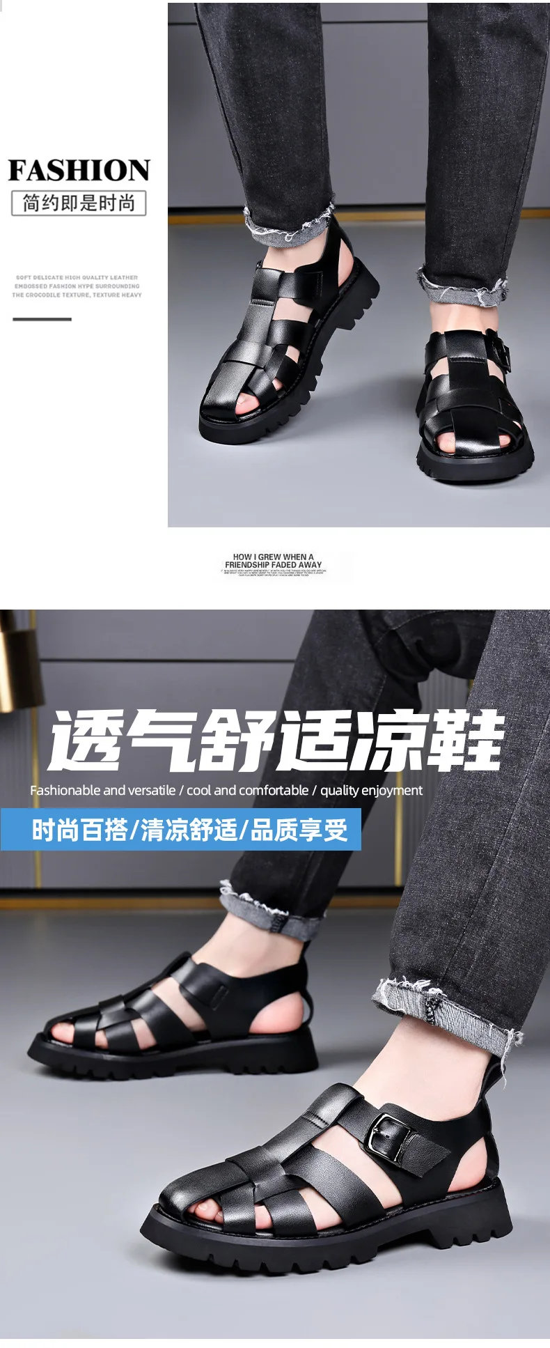 2026 Summer Gladiator Sandals New Breathable Casual Men Genuine Leather Sandals Hollow Beach Shoes Men Black Sizes 38-48 sandals