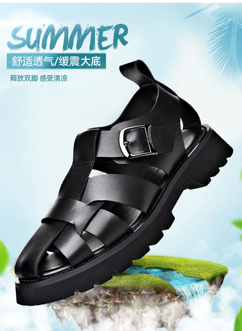 2026 Summer Gladiator Sandals New Breathable Casual Men Genuine Leather Sandals Hollow Beach Shoes Men Black Sizes 38-48 sandals