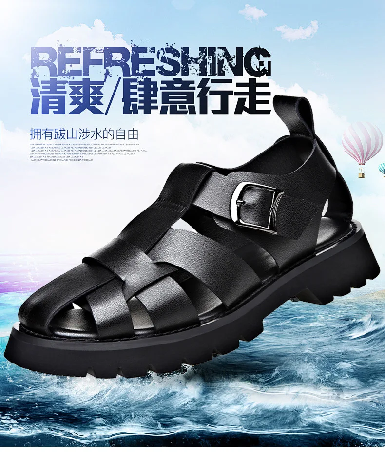2026 Summer Gladiator Sandals New Breathable Casual Men Genuine Leather Sandals Hollow Beach Shoes Men Black Sizes 38-48 sandals