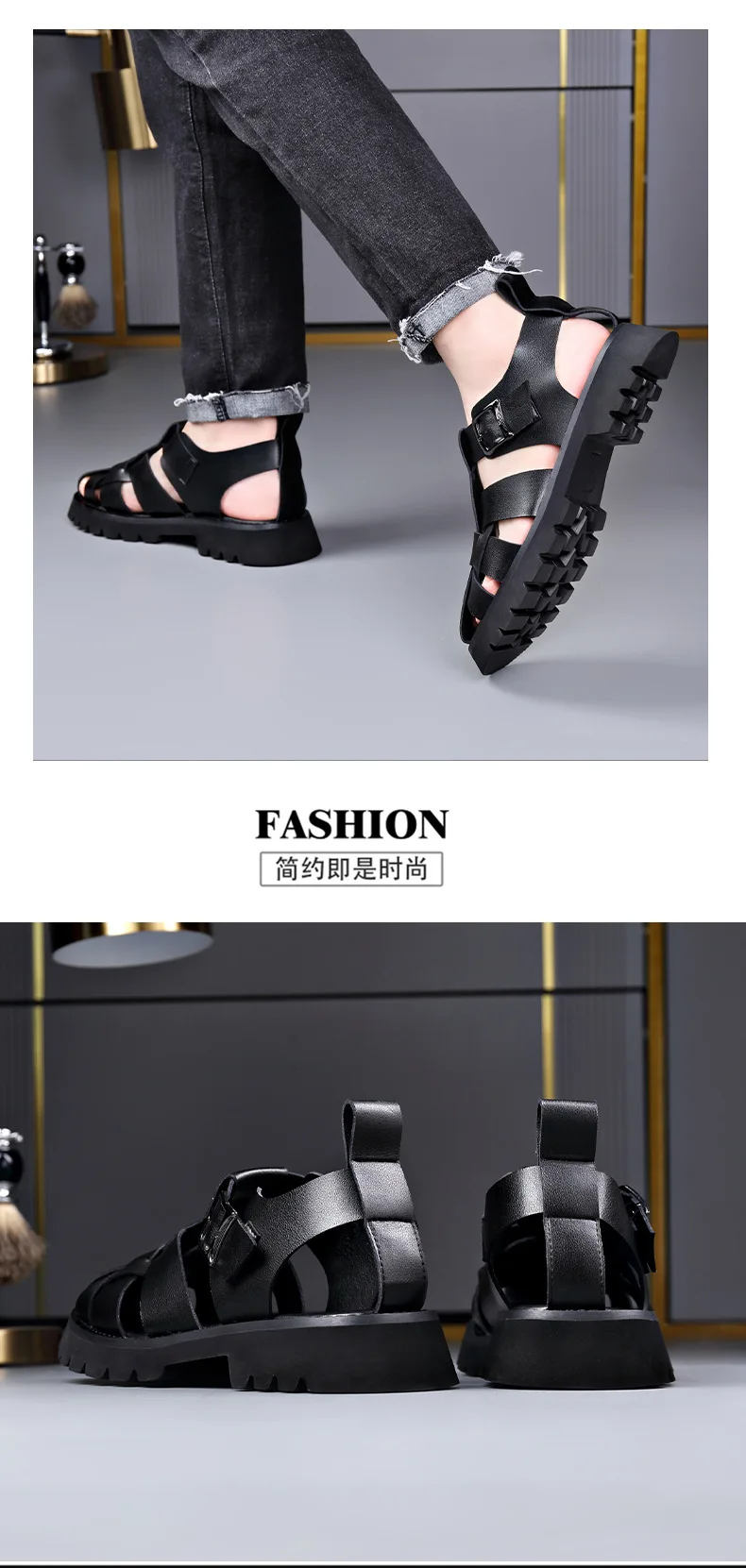 2026 Summer Gladiator Sandals New Breathable Casual Men Genuine Leather Sandals Hollow Beach Shoes Men Black Sizes 38-48 sandals