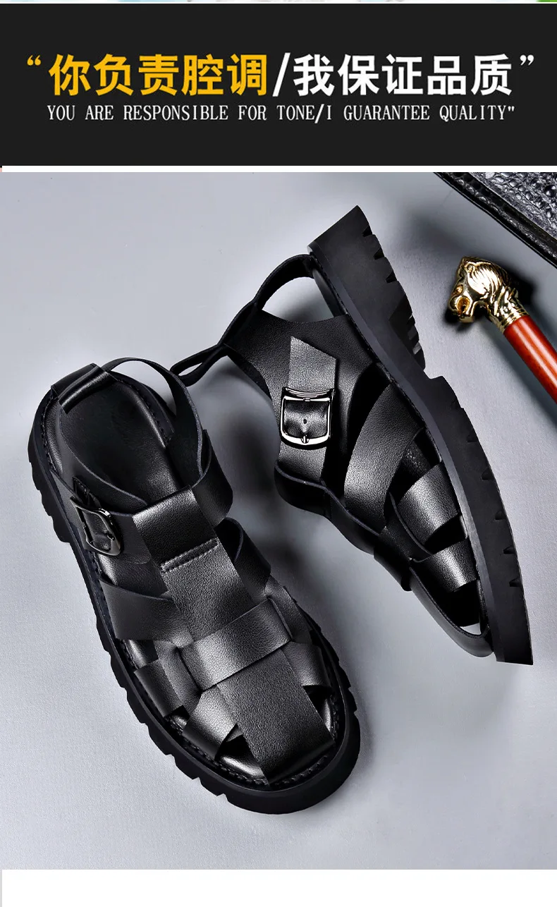2026 Summer Gladiator Sandals New Breathable Casual Men Genuine Leather Sandals Hollow Beach Shoes Men Black Sizes 38-48 sandals