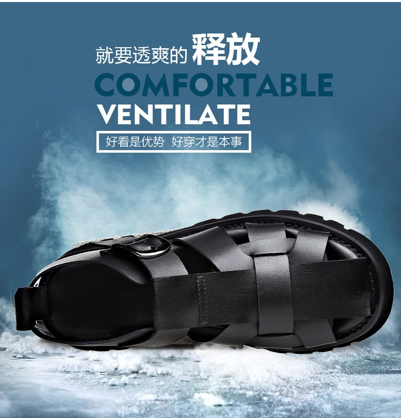2026 Summer Gladiator Sandals New Breathable Casual Men Genuine Leather Sandals Hollow Beach Shoes Men Black Sizes 38-48 sandals