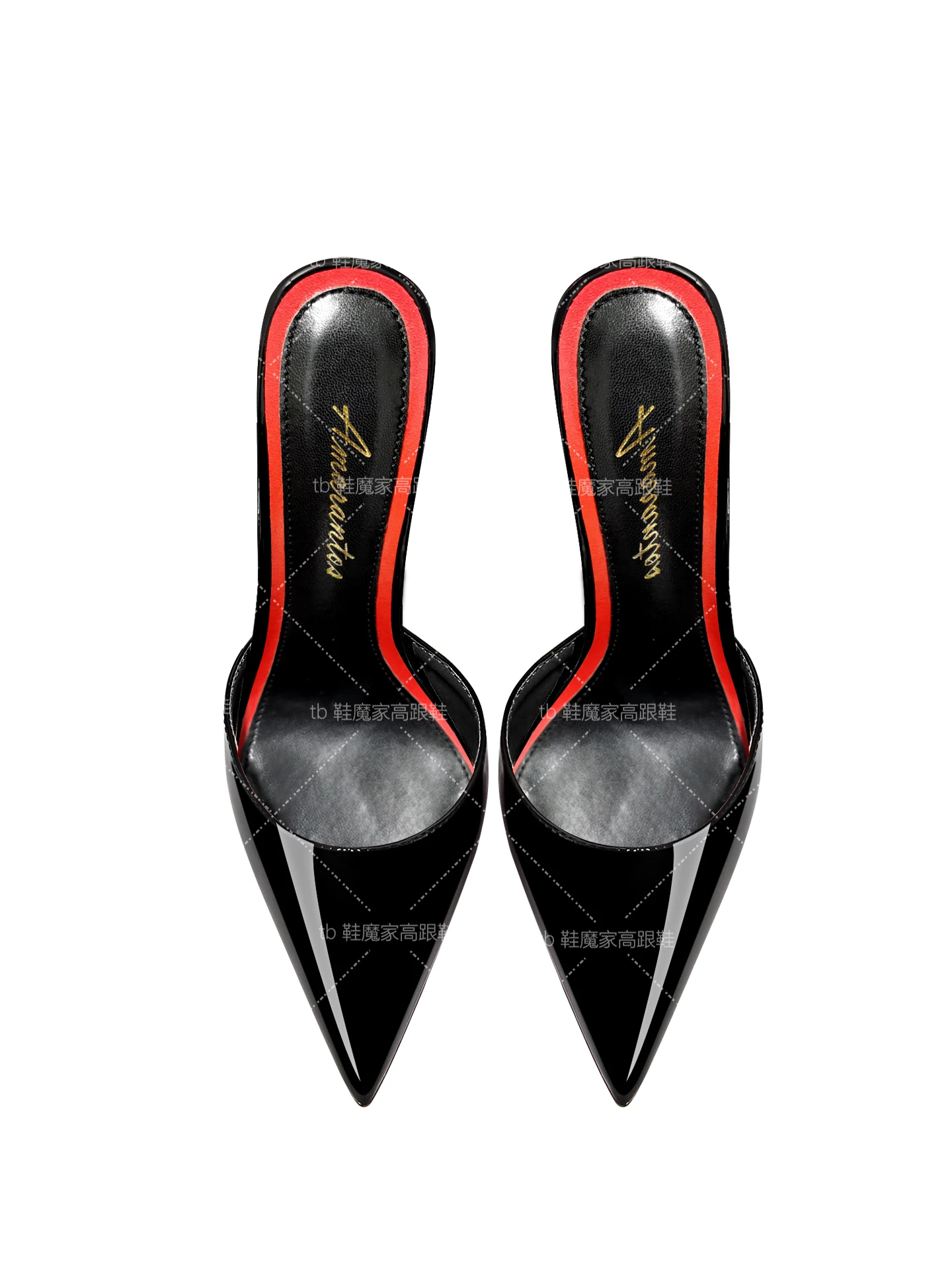 Black Toe Sandals with Pointed Toes Women's High Heels, Ultra-Fine Heels, Straight Back, Half Empty Slippers for Wearing Outside