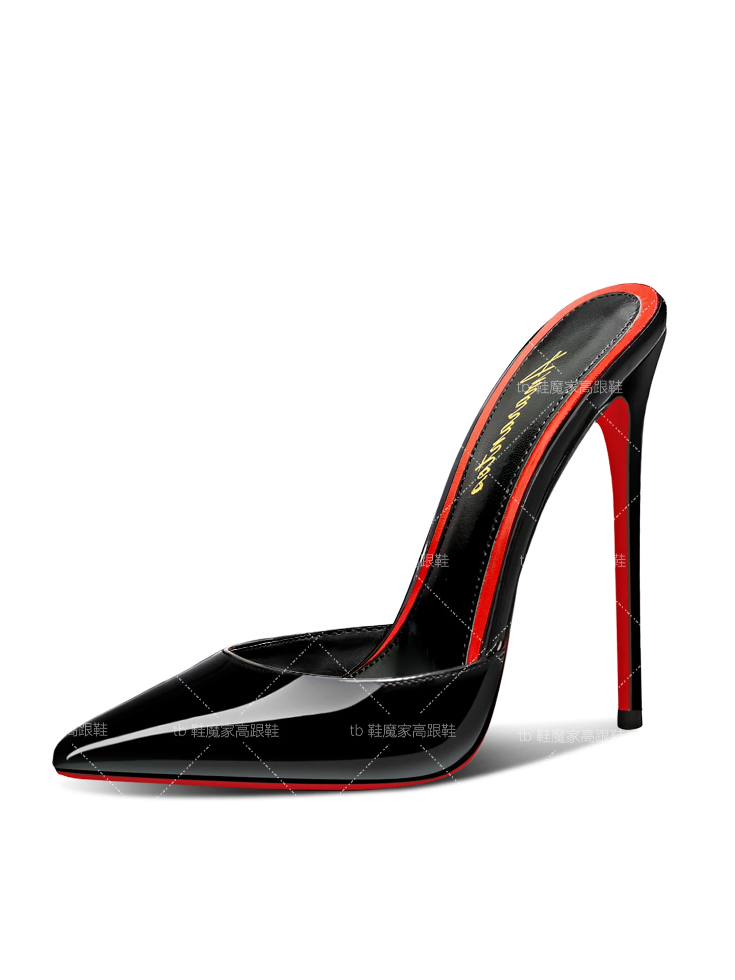 Black Toe Sandals with Pointed Toes Women's High Heels, Ultra-Fine Heels, Straight Back, Half Empty Slippers for Wearing Outside