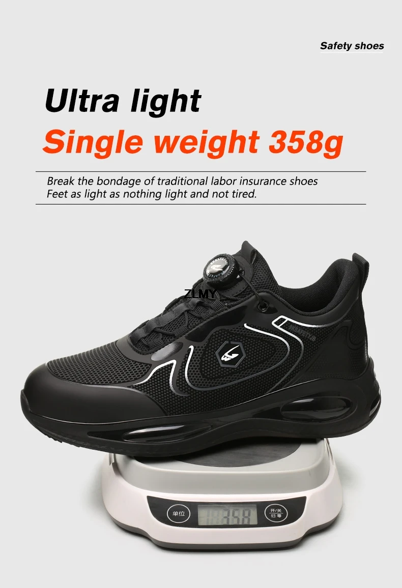 Waterproof Men Safety Shoes Steel Toe Sneakers Rotated Button Puncture Proof Work Safety Boots Man Air Cushion Working Footwear