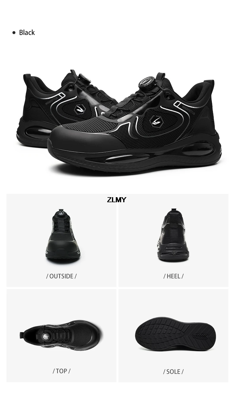 Waterproof Men Safety Shoes Steel Toe Sneakers Rotated Button Puncture Proof Work Safety Boots Man Air Cushion Working Footwear