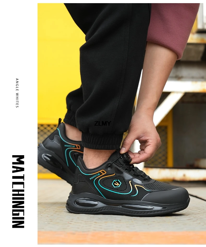 Waterproof Men Safety Shoes Steel Toe Sneakers Rotated Button Puncture Proof Work Safety Boots Man Air Cushion Working Footwear