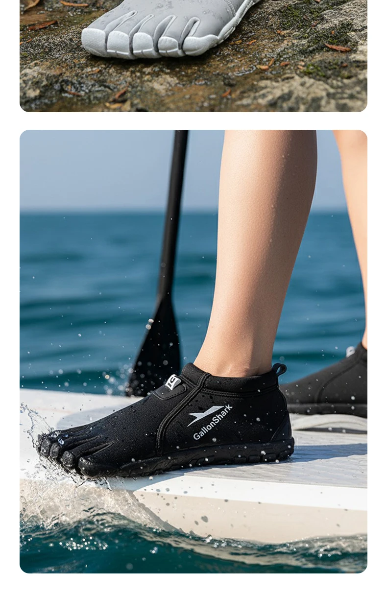 Durable Neoprene Five Toe Water Shoes, GallonShark Anti-Slip Barefoot Sneakers for Water Sports & Indoor Training
