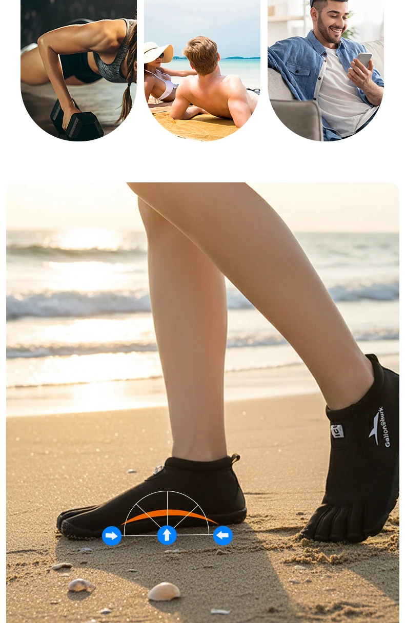 Durable Neoprene Five Toe Water Shoes, GallonShark Anti-Slip Barefoot Sneakers for Water Sports & Indoor Training