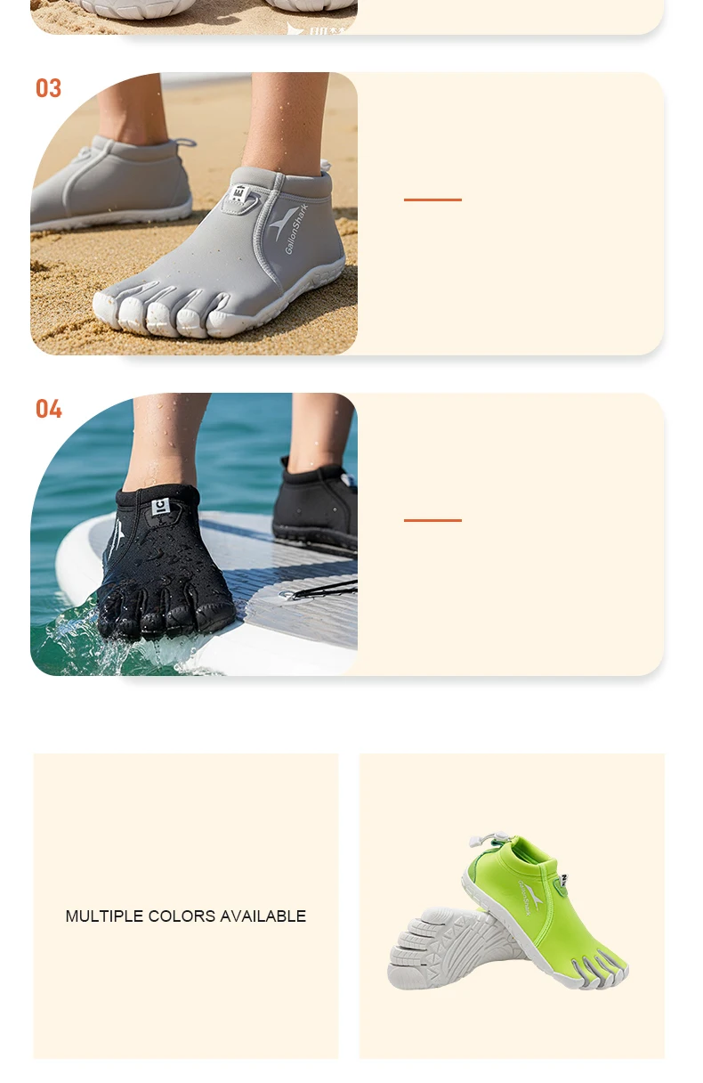 Durable Neoprene Five Toe Water Shoes, GallonShark Anti-Slip Barefoot Sneakers for Water Sports & Indoor Training