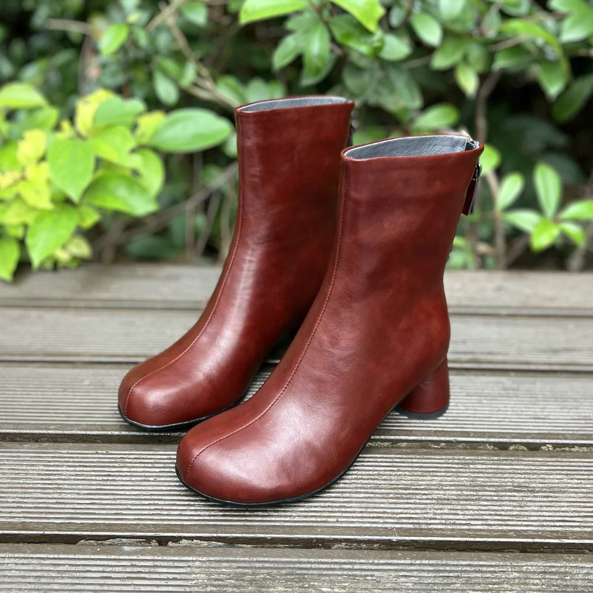 QUTAA Fashion Cow Leather Women Ankle Boots Autumn Shoes Winter Lady High Heel Zipper Round Toe Sexy Dress Short Boots 34-42