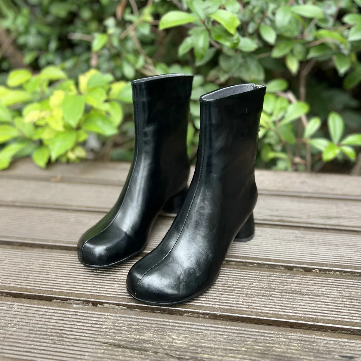 QUTAA Fashion Cow Leather Women Ankle Boots Autumn Shoes Winter Lady High Heel Zipper Round Toe Sexy Dress Short Boots 34-42