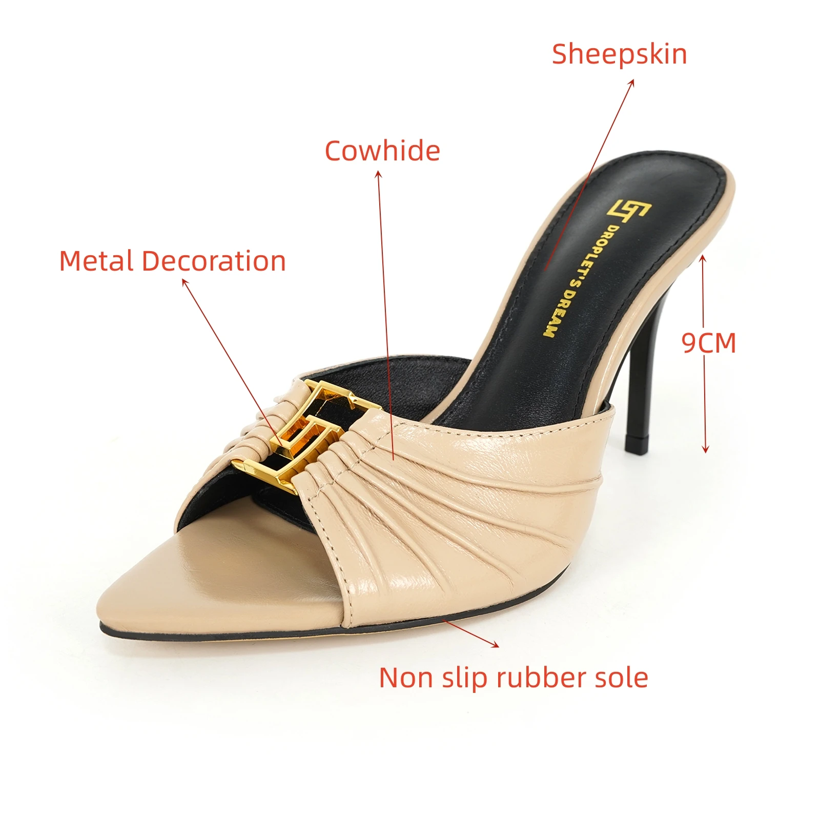Ladies' High Heels and Slippers, Pointed Design, Metal Decoration, Slim Heel, Suitable for Women to Wear, Fashionable Style, Sum