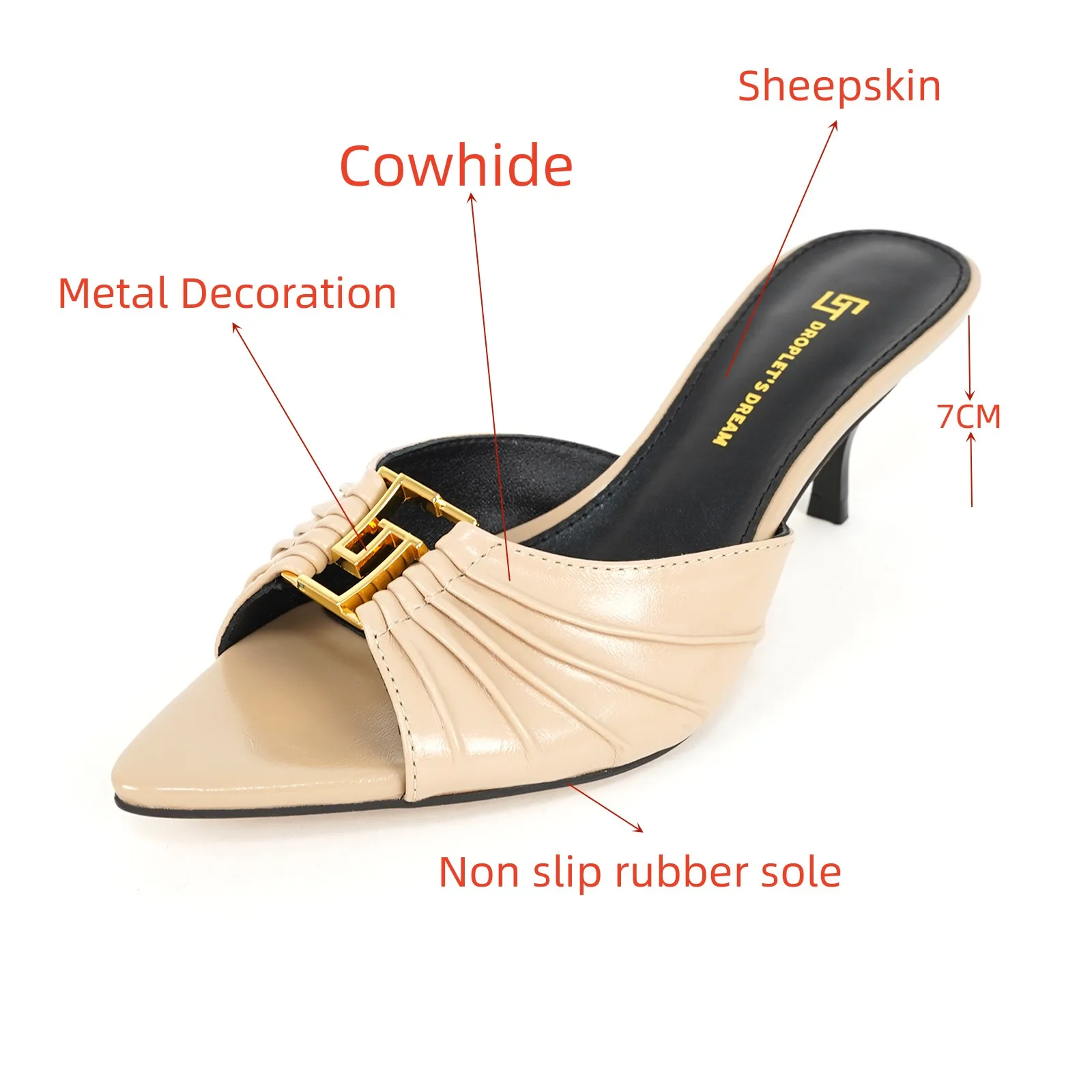 Ladies' High Heels and Slippers, Pointed Design, Metal Decoration, Slim Heel, Suitable for Women to Wear, Fashionable Style, Sum