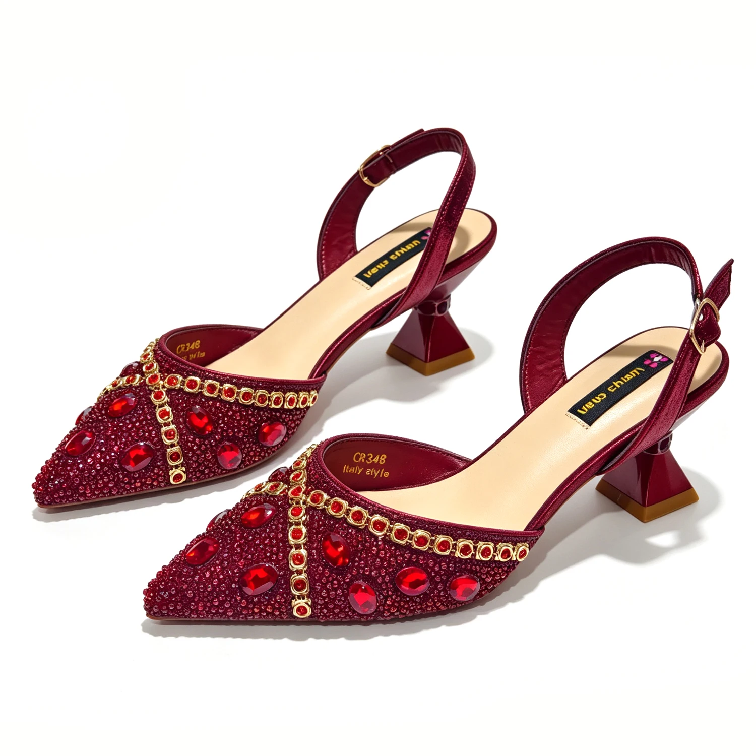 Elegant Wine Color Rhinestone & Pearl Slingback Heels with Matching Top Handle Handbag Set for Women - Formal Wedding & Prom