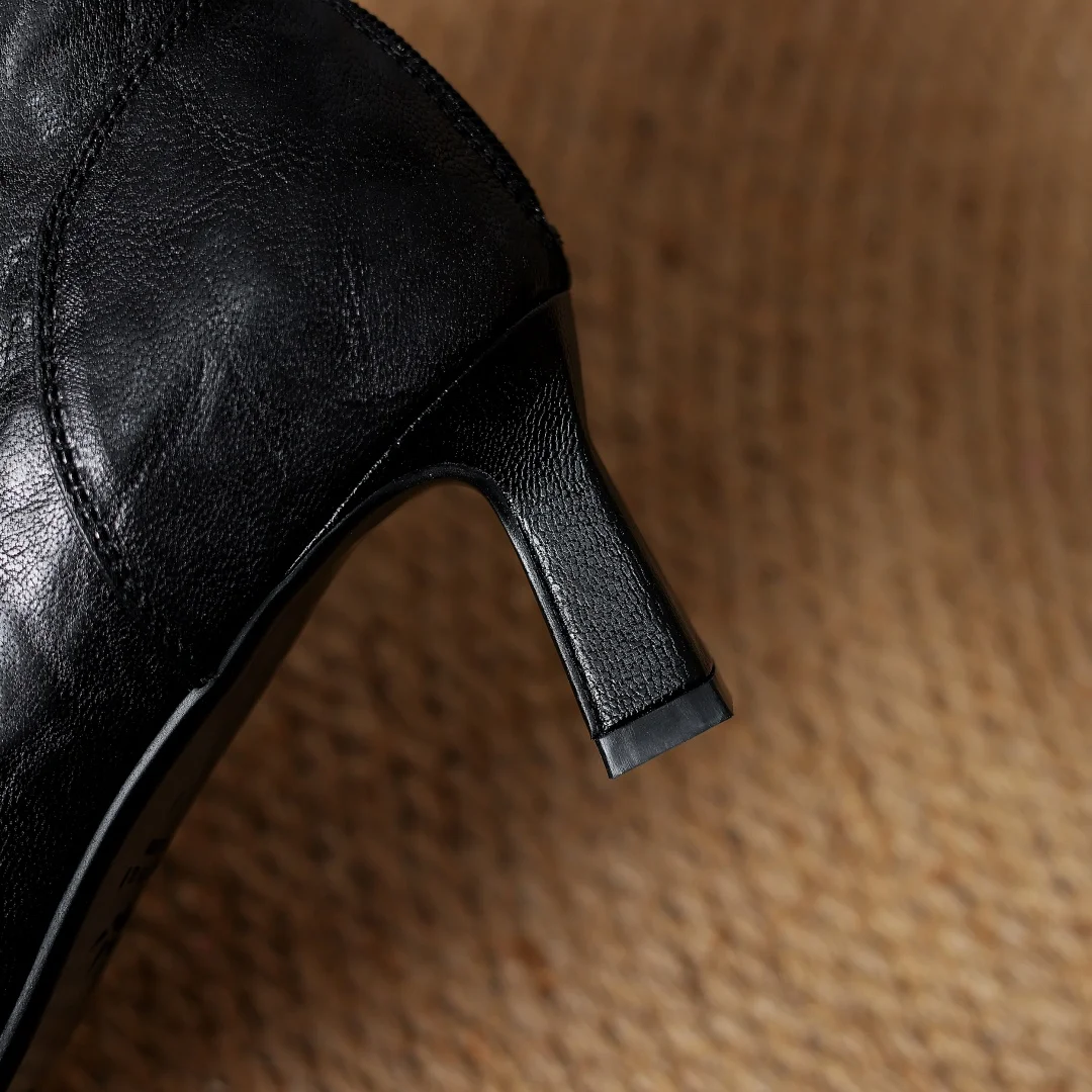 Women's sheepskin square toe 5.5cm thin high heel back zip autumn ankle boots elegant ladies slim daily dress short booties shoe