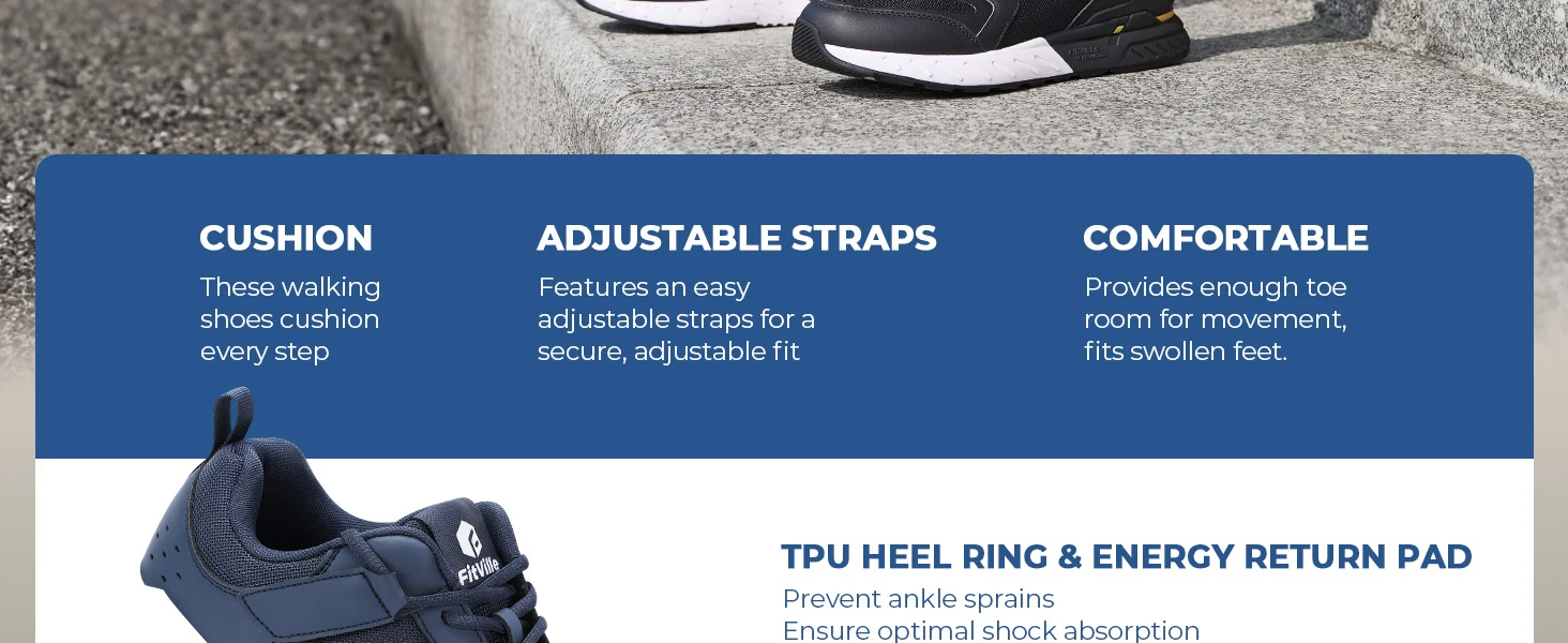 FitVille Men Walking Shoes Extra Wide Diabetic-Friendly Male Sneakers with Arch Support Cushioning Sports Running Shoes for Men