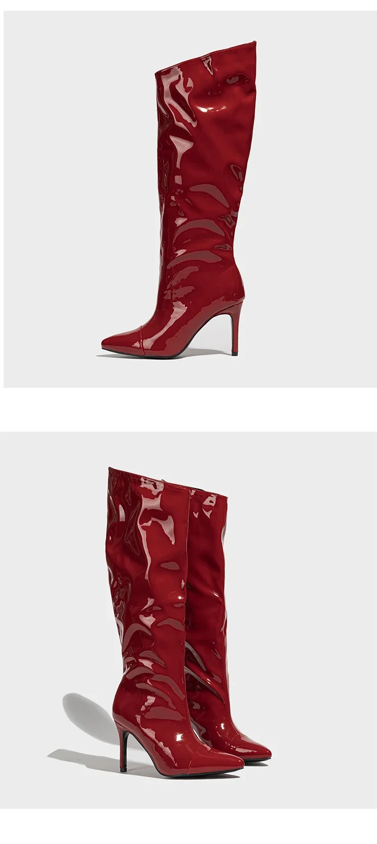 Eilyken Red Wedding Patent Leather Women Knee-High Boots Fashion Thin High Heels Shoes Zipper Winter Autumn Female Pumps