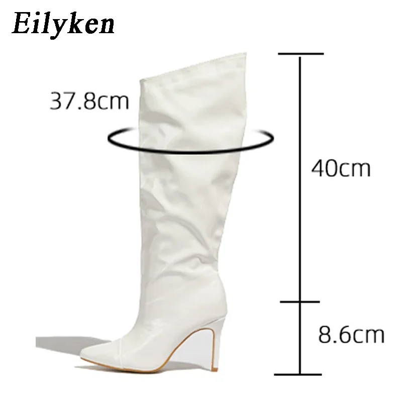 Eilyken Red Wedding Patent Leather Women Knee-High Boots Fashion Thin High Heels Shoes Zipper Winter Autumn Female Pumps