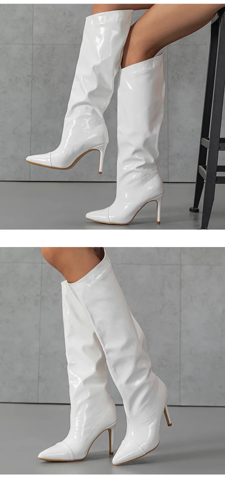 Eilyken Red Wedding Patent Leather Women Knee-High Boots Fashion Thin High Heels Shoes Zipper Winter Autumn Female Pumps