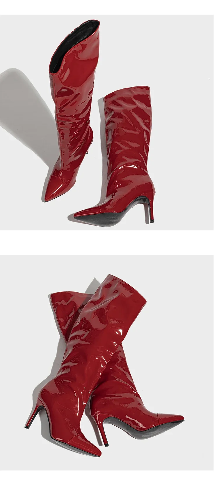 Eilyken Red Wedding Patent Leather Women Knee-High Boots Fashion Thin High Heels Shoes Zipper Winter Autumn Female Pumps