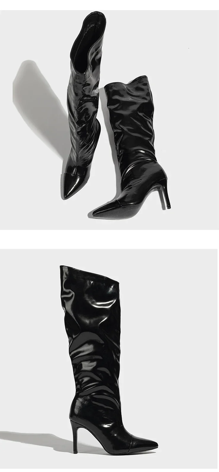 Eilyken Red Wedding Patent Leather Women Knee-High Boots Fashion Thin High Heels Shoes Zipper Winter Autumn Female Pumps