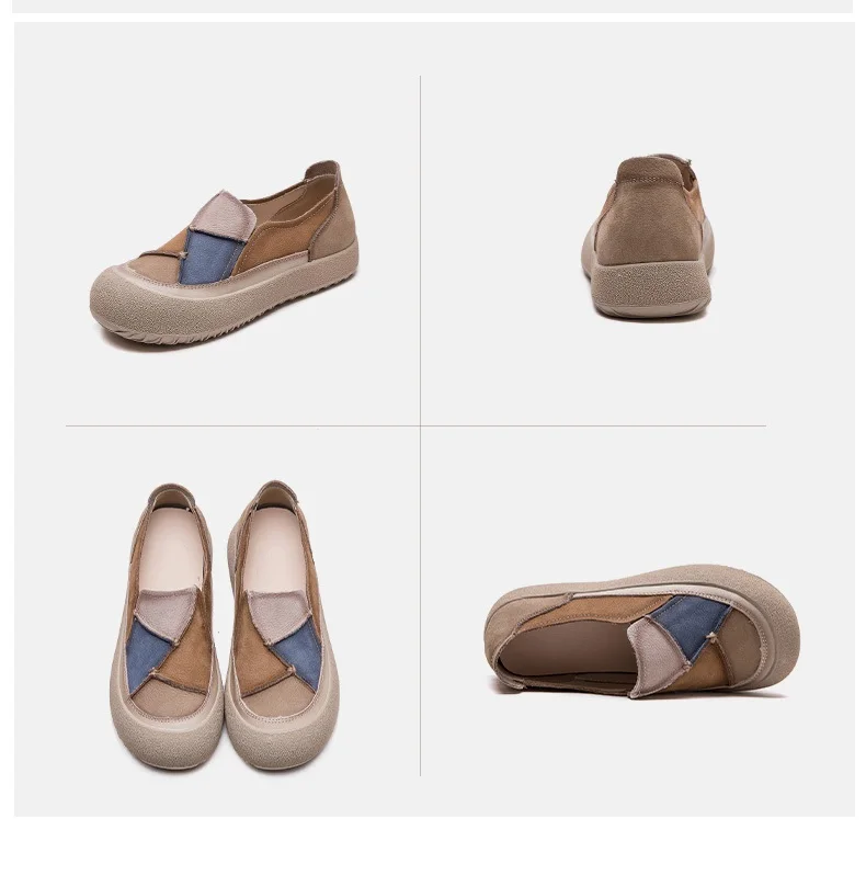 DRKANOL 2026 Spring Women Slip On Loafers Flat Platform Shoes Mixed Colors Patch Genuine Leather Round Toe Casual Single Shoes