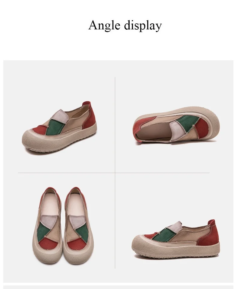 DRKANOL 2026 Spring Women Slip On Loafers Flat Platform Shoes Mixed Colors Patch Genuine Leather Round Toe Casual Single Shoes