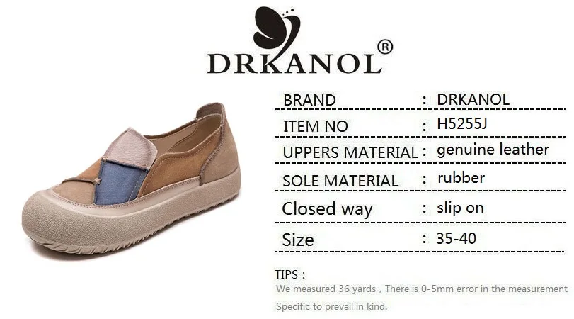 DRKANOL 2026 Spring Women Slip On Loafers Flat Platform Shoes Mixed Colors Patch Genuine Leather Round Toe Casual Single Shoes