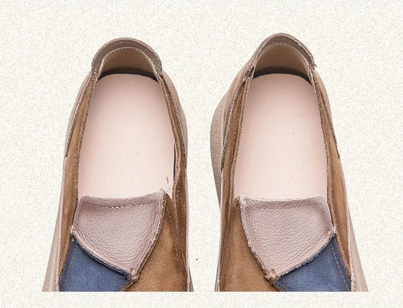 DRKANOL 2026 Spring Women Slip On Loafers Flat Platform Shoes Mixed Colors Patch Genuine Leather Round Toe Casual Single Shoes