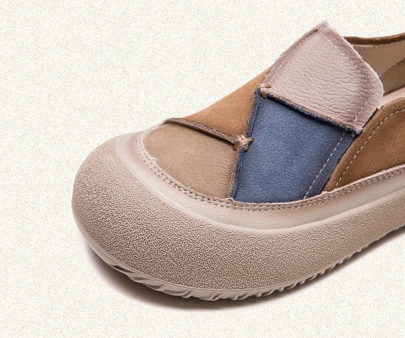 DRKANOL 2026 Spring Women Slip On Loafers Flat Platform Shoes Mixed Colors Patch Genuine Leather Round Toe Casual Single Shoes