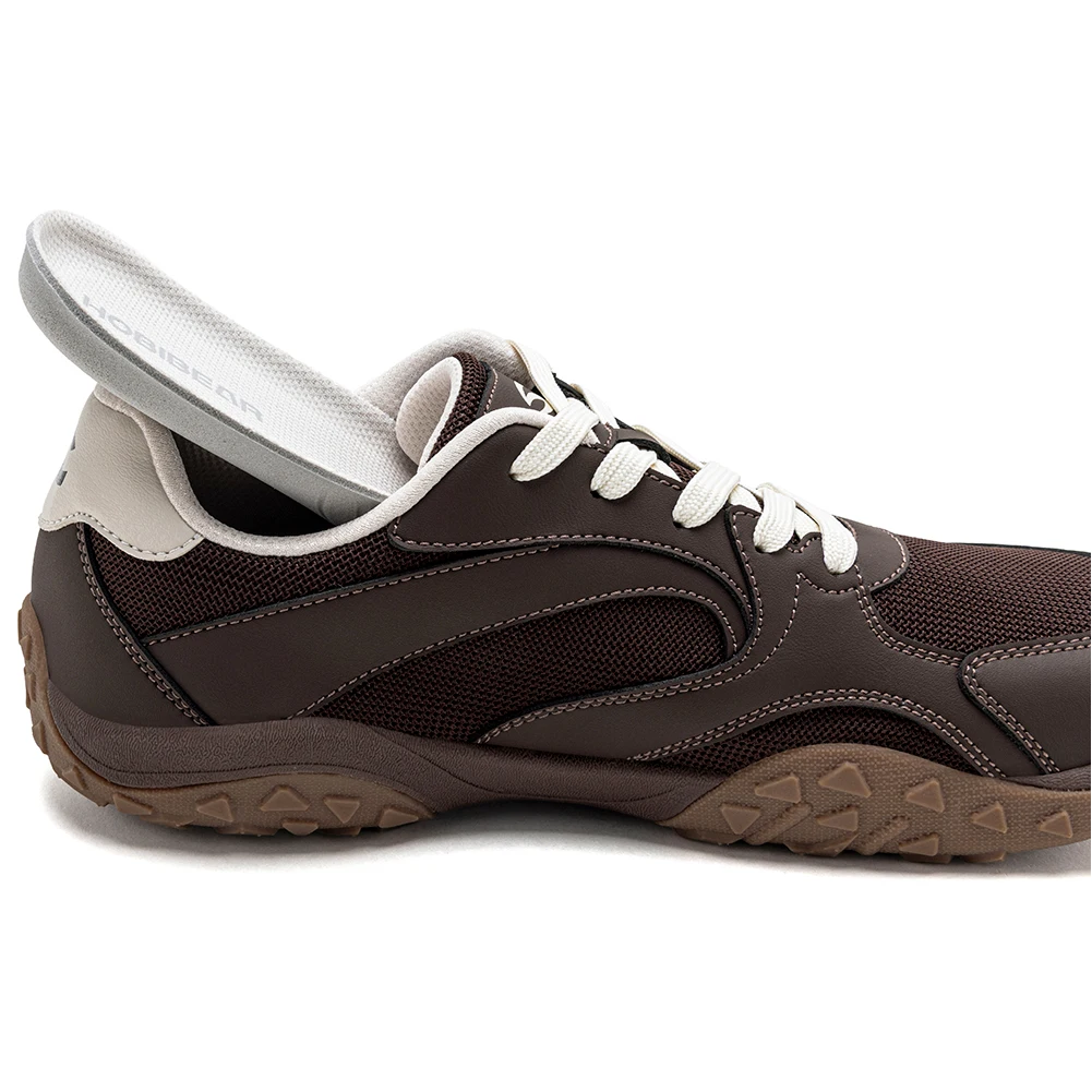 HOBIBEAR Unisex Wide Toe Hiking Sneakers Lace-Up Walking Shoes Outdoor Travel Artificial Leather Mesh Minimalist Sneakers