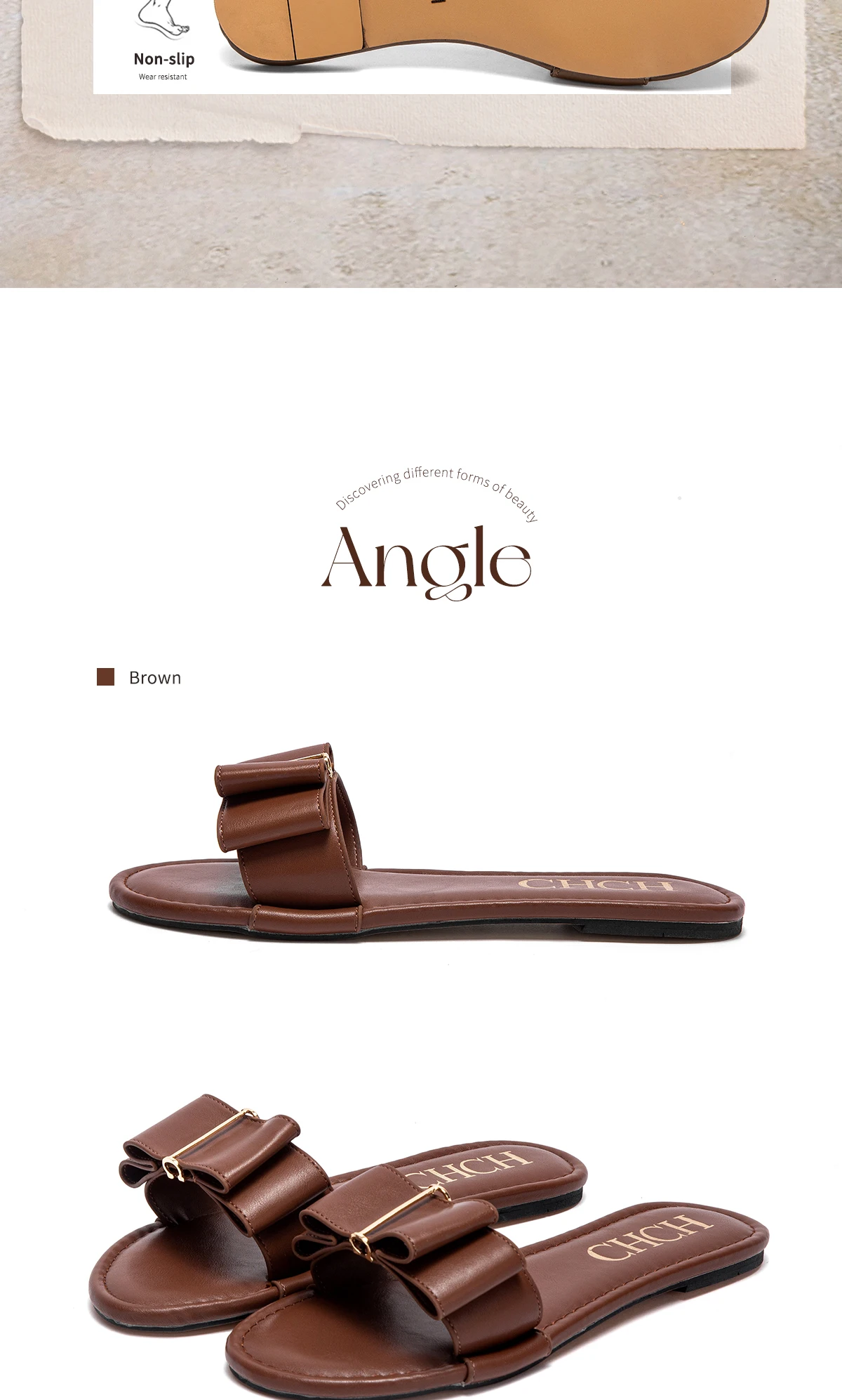 CHCH Women's Flat Shoes New Summer Bow Casual Slippers Black Commuting Women's Shoes